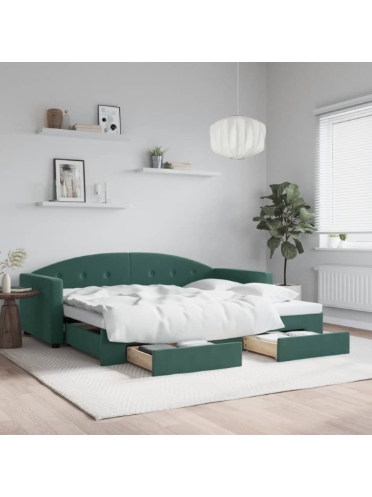 Válenda s přistýlkou a zásuvkami tmavě zelená 90 x 200 cm samet