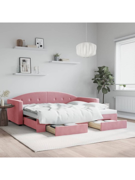 Válenda s přistýlkou a zásuvkami růžová 90 x 200 cm samet