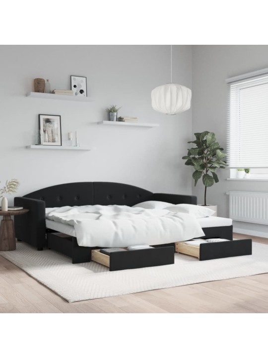 Válenda s přistýlkou a zásuvkami černá 90 x 200 cm samet