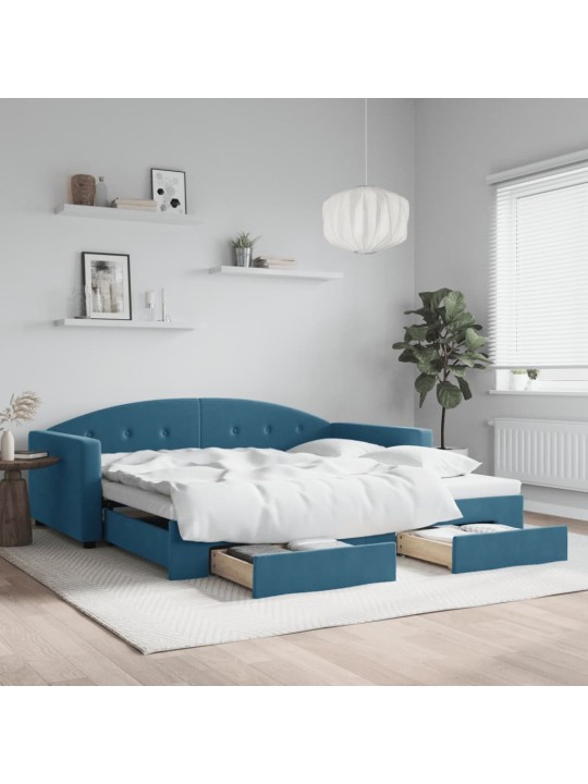 Válenda s přistýlkou a zásuvkami modrá 100 x 200 cm samet