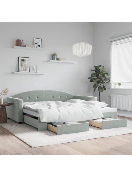 Válenda s přistýlkou a zásuvkami světle šedá 100 x 200 cm samet