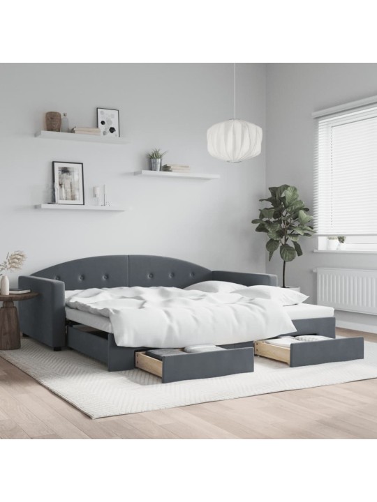 Válenda s přistýlkou a zásuvkami tmavě šedá 100 x 200 cm samet