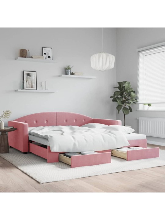 Válenda s přistýlkou a zásuvkami růžová 100 x 200 cm samet