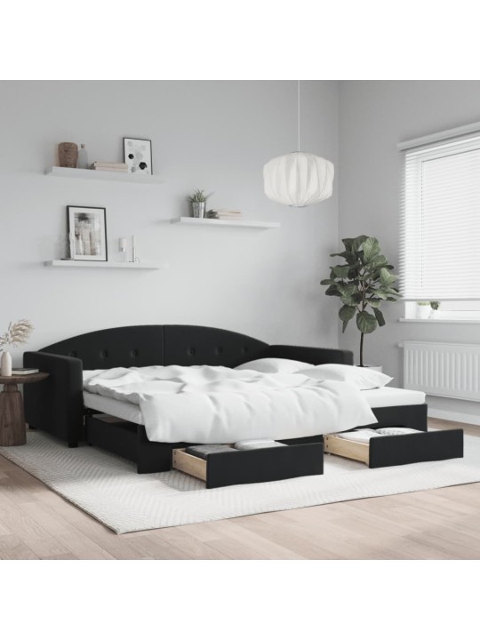 Válenda s přistýlkou a zásuvkami černá 100 x 200 cm samet