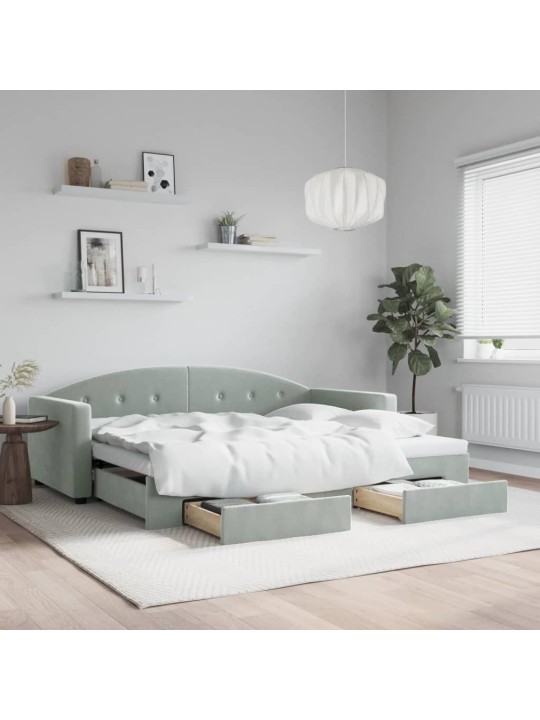 Válenda s přistýlkou a zásuvkami světle šedá 90 x 190 cm samet