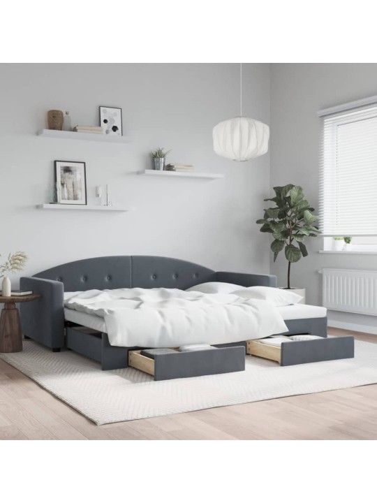 Válenda s přistýlkou a zásuvkami tmavě šedá 90 x 190 cm samet
