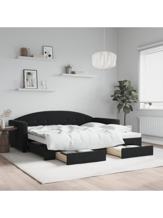 Válenda s přistýlkou a zásuvkami černá 90 x 190 cm samet