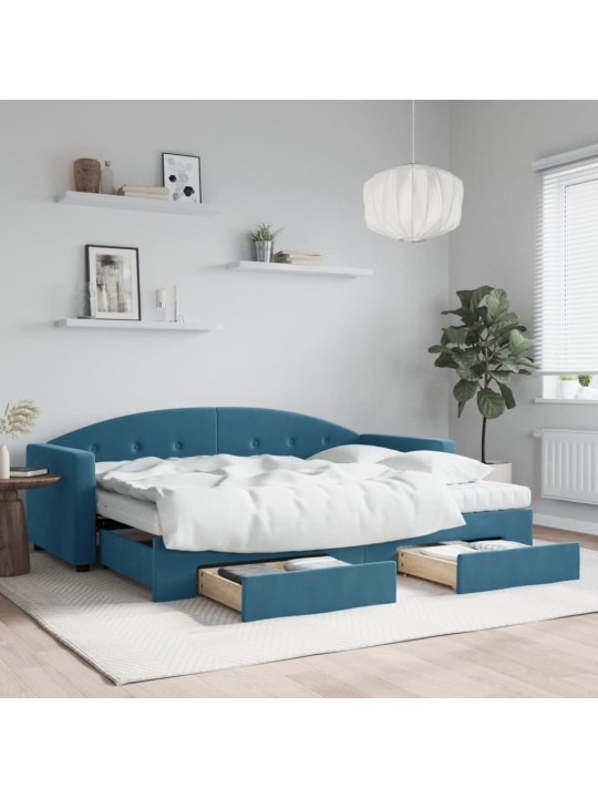 Válenda s přistýlkou a zásuvkami modrá 80 x 200 cm samet