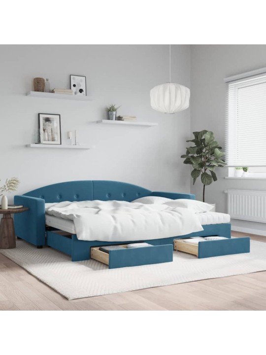 Válenda s přistýlkou a zásuvkami modrá 90 x 200 cm samet