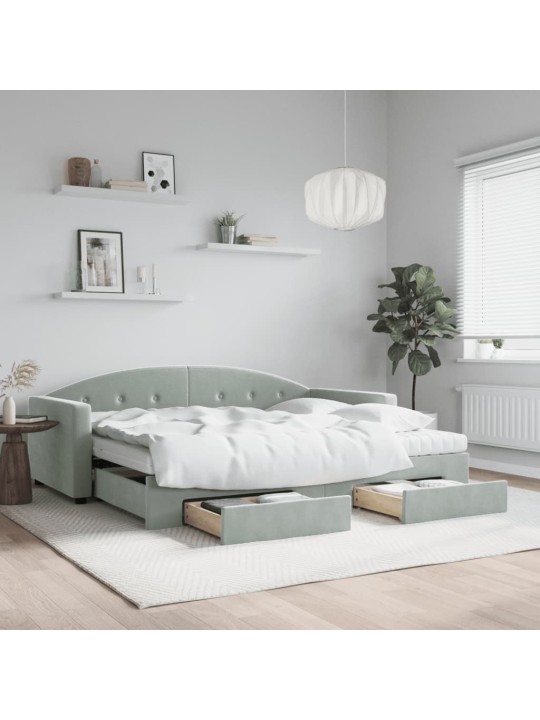 Válenda s přistýlkou a zásuvkami světle šedá 90 x 200 cm samet