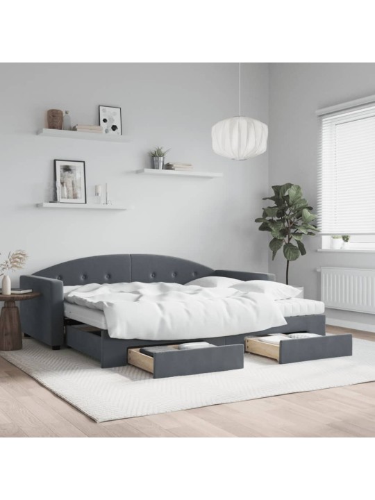 Válenda s přistýlkou a zásuvkami tmavě šedá 90 x 200 cm samet