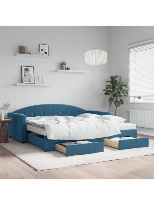 Válenda s přistýlkou a zásuvkami modrá 100 x 200 cm samet