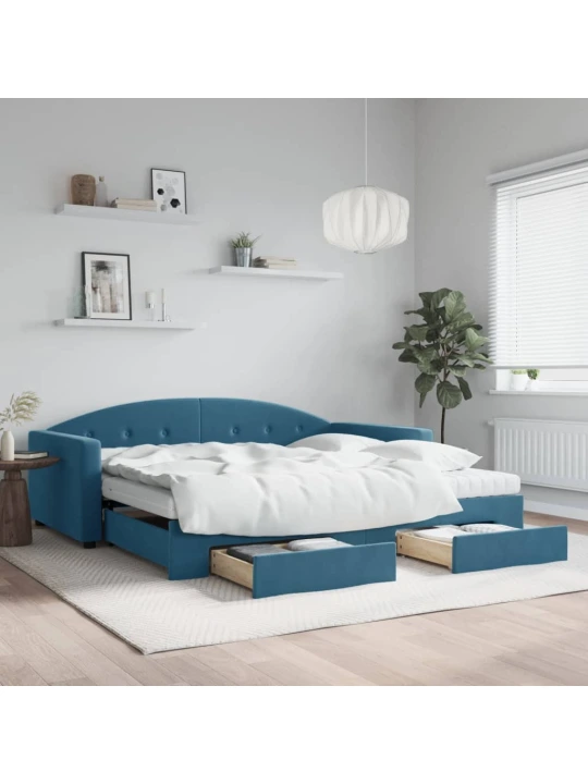 Válenda s přistýlkou a zásuvkami modrá 100 x 200 cm samet