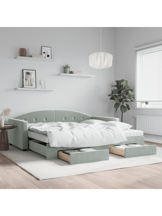 Válenda s přistýlkou a zásuvkami světle šedá 100 x 200 cm samet