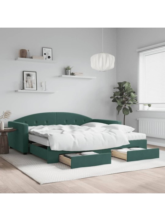 Válenda s přistýlkou a zásuvkami tmavě zelená 100x200 cm samet