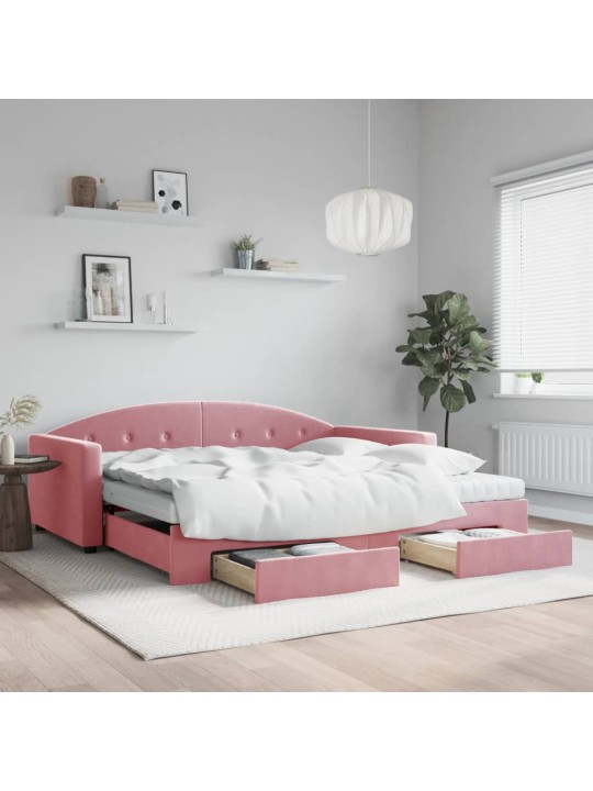 Válenda s přistýlkou a zásuvkami růžová 100 x 200 cm samet