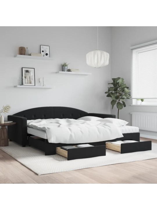 Válenda s přistýlkou a zásuvkami černá 100 x 200 cm samet
