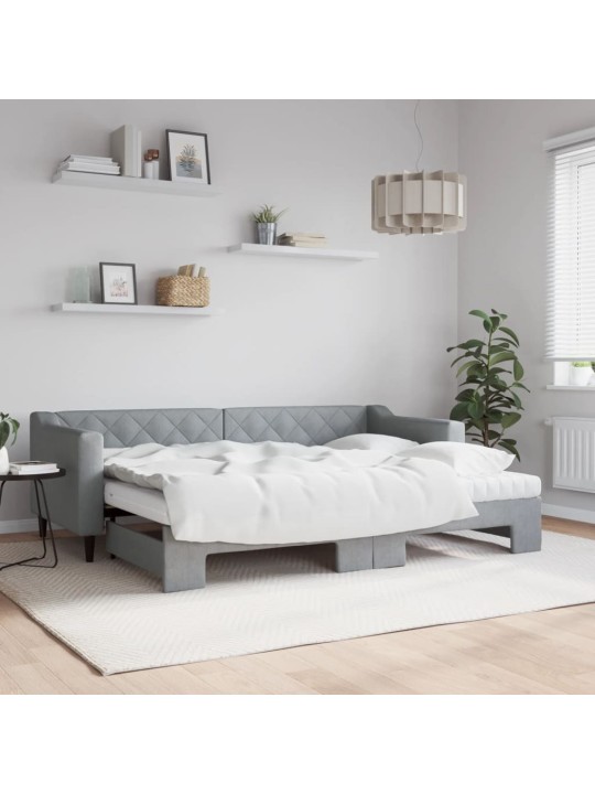 Válenda s přistýlkou a matracemi světle šedá 80 x 200 cm textil