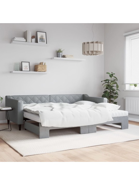 Válenda s přistýlkou a matracemi světle šedá 90 x 200 cm textil