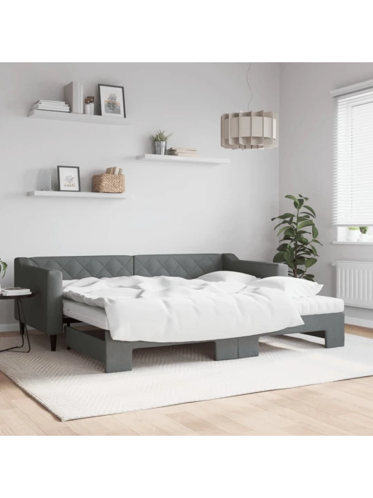 Válenda s přistýlkou a matracemi tmavě šedá 90 x 200 cm textil