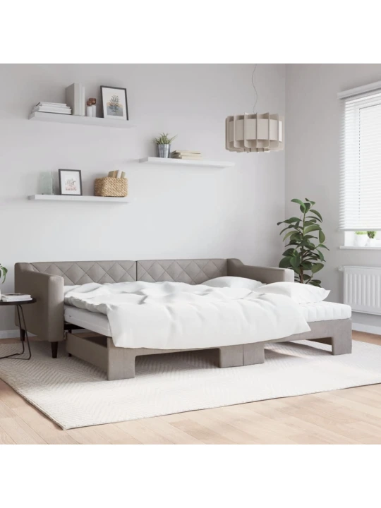 Válenda s přistýlkou a matracemi taupe 90 x 200 cm textil