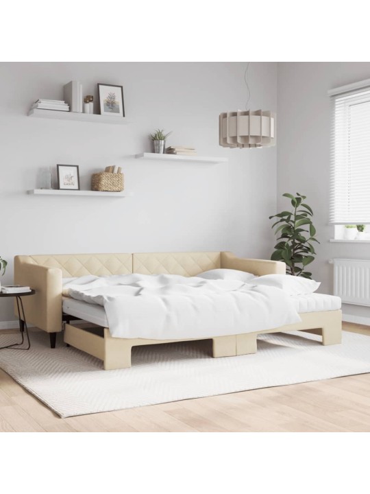 Válenda s přistýlkou a matracemi krémová 90 x 200 cm textil