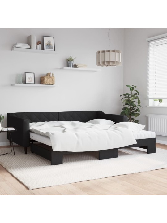 Válenda s přistýlkou a matracemi černá 100 x 200 cm textil