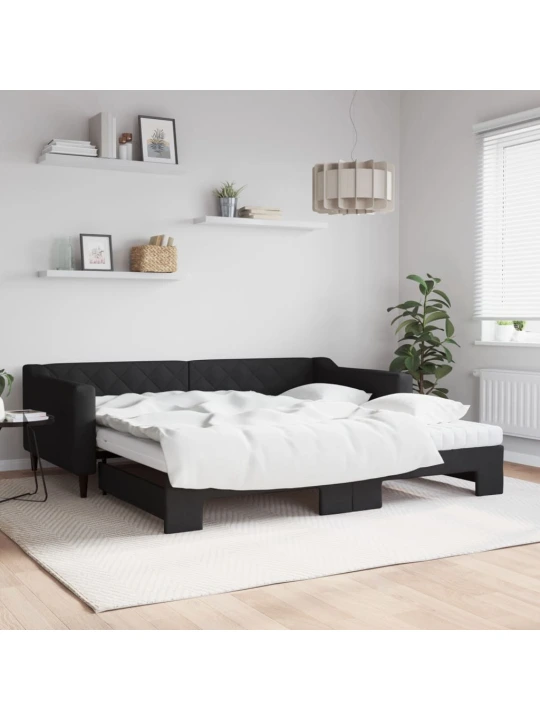 Válenda s přistýlkou a matracemi černá 100 x 200 cm textil