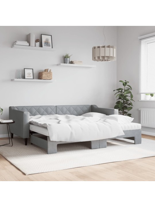Válenda s přistýlkou a matracemi světle šedá 90 x 190 cm textil