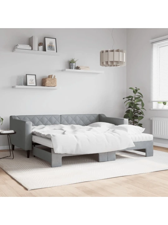 Válenda s přistýlkou a matracemi světle šedá 90 x 190 cm textil