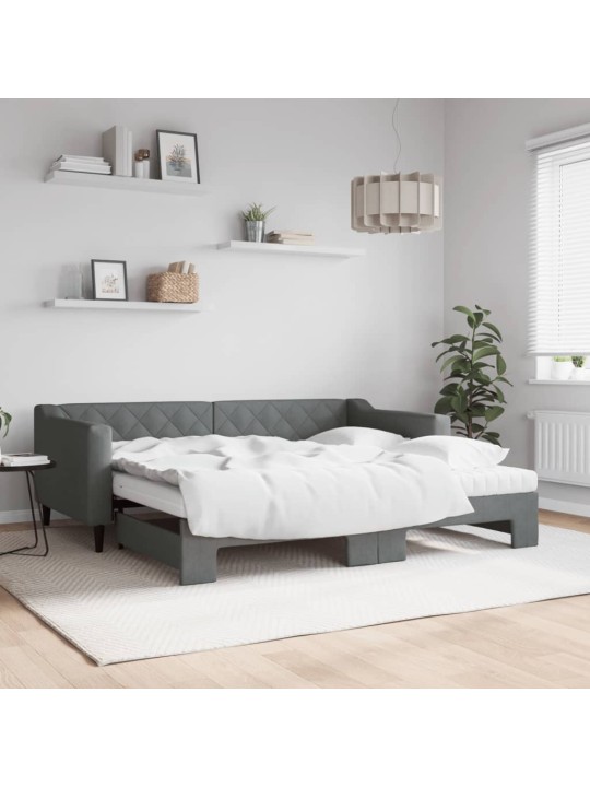 Válenda s přistýlkou a matracemi tmavě šedá 90 x 190 cm textil