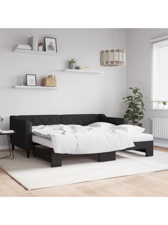 Válenda s přistýlkou a matracemi černá 90 x 190 cm textil