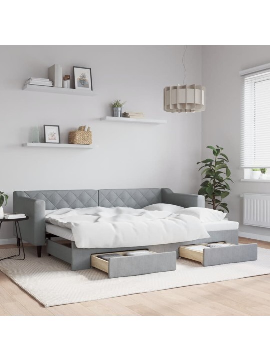 Válenda s přistýlkou a zásuvkami světle šedá 80 x 200 cm textil
