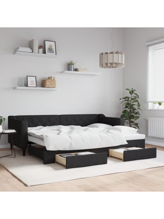 Válenda s přistýlkou a zásuvkami černá 80 x 200 cm textil