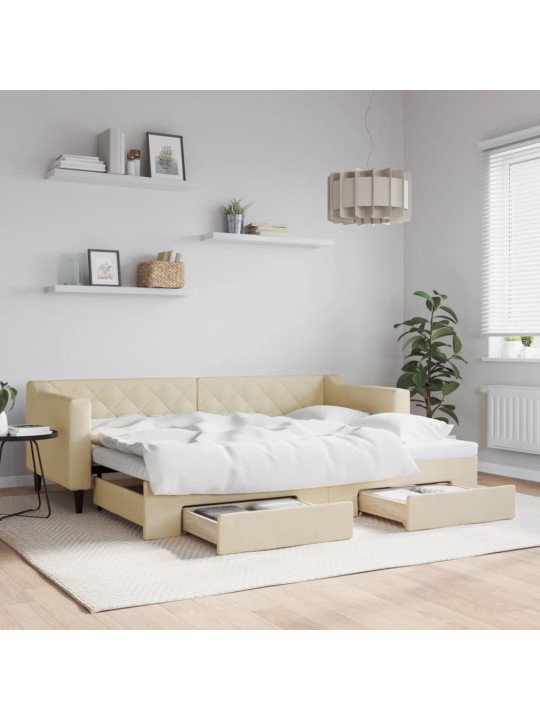 Válenda s přistýlkou a zásuvkami krémová 80 x 200 cm textil