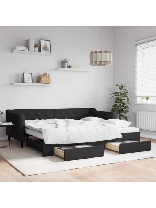 Válenda s přistýlkou a zásuvkami černá 90 x 200 cm textil
