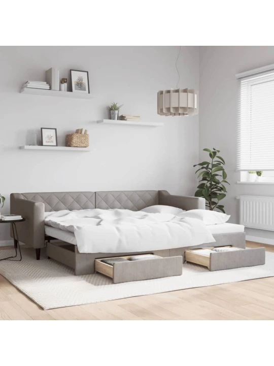 Válenda s přistýlkou a zásuvkami taupe 90 x 200 cm textil