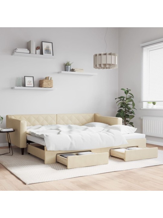 Válenda s přistýlkou a zásuvkami krémová 90 x 200 cm textil