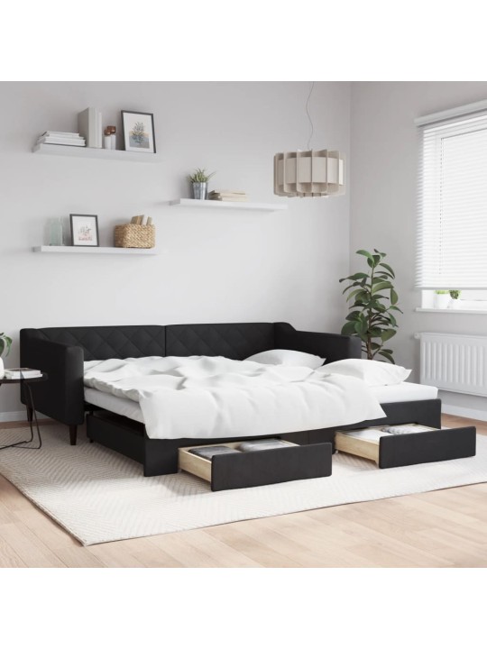Válenda s přistýlkou a zásuvkami černá 100 x 200 cm textil