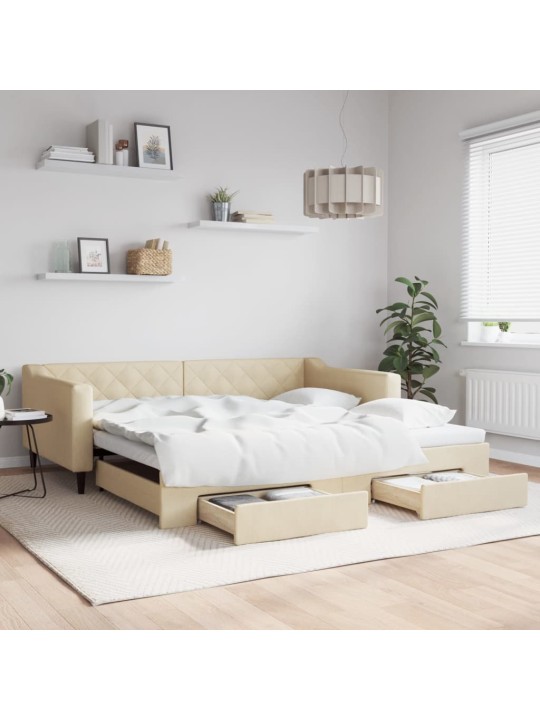 Válenda s přistýlkou a zásuvkami krémová 100 x 200 cm textil