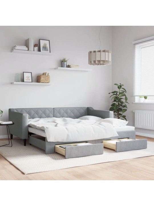 Válenda s přistýlkou a zásuvkami světle šedá 90 x 190 cm textil