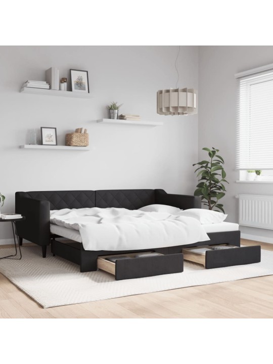 Válenda s přistýlkou a zásuvkami černá 90 x 190 cm textil