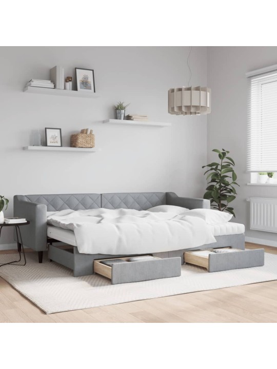 Válenda s přistýlkou a zásuvkami světle šedá 80 x 200 cm textil