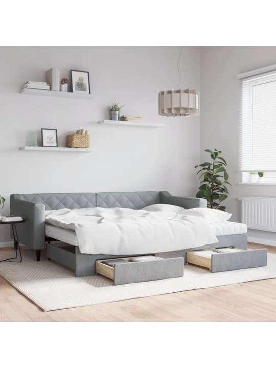 Válenda s přistýlkou a zásuvkami světle šedá 90 x 200 cm textil