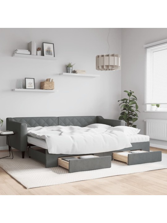 Válenda s přistýlkou a zásuvkami tmavě šedá 90 x 200 cm textil