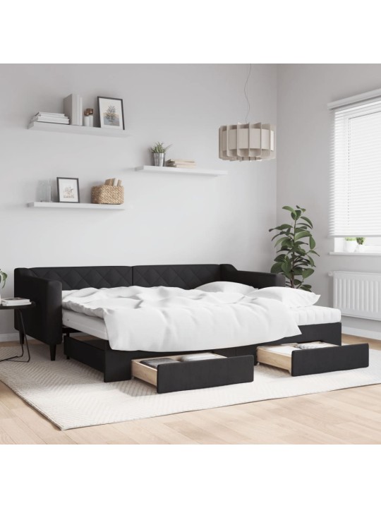 Válenda s přistýlkou a zásuvkami černá 90 x 200 cm textil