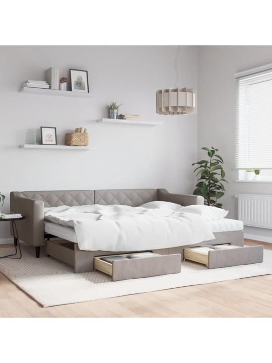 Válenda s přistýlkou a zásuvkami taupe 90 x 200 cm textil