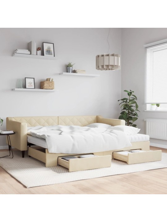 Válenda s přistýlkou a zásuvkami krémová 90 x 200 cm textil