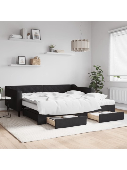 Válenda s přistýlkou a zásuvkami černá 100 x 200 cm textil