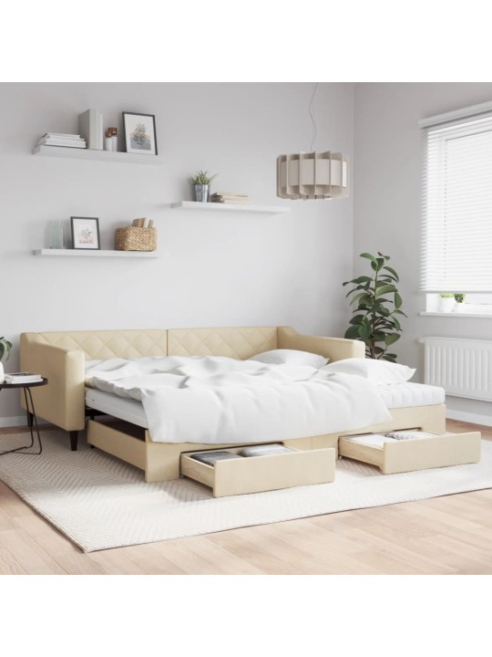 Válenda s přistýlkou a zásuvkami krémová 100 x 200 cm textil